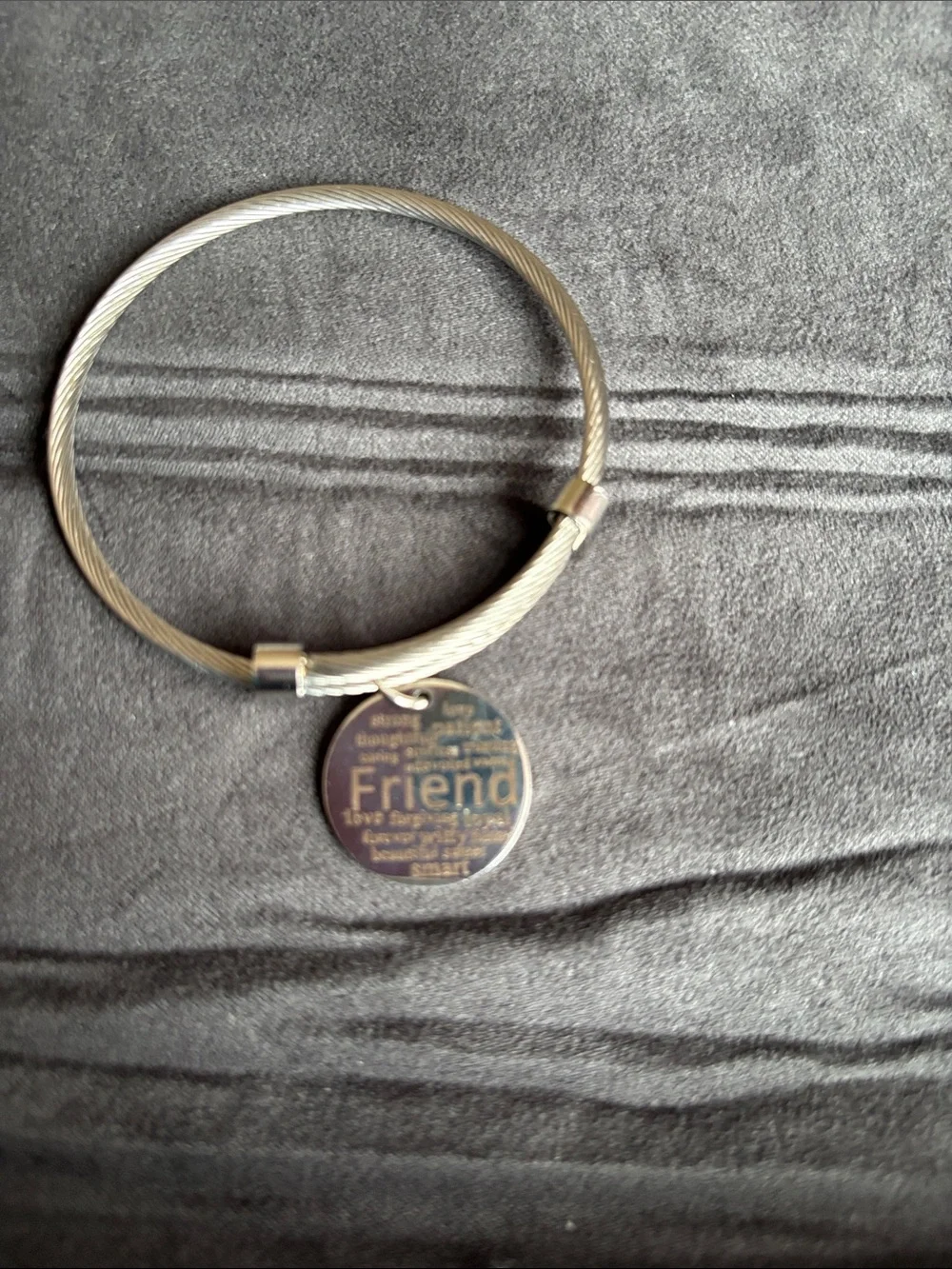 Friend Charm Silver Cable Bangle Bracelet